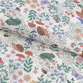 Katoenen stof Animals in the garden design A digital print