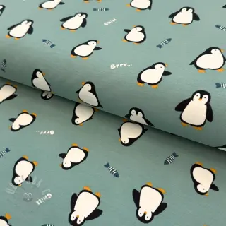 Tricot Penguins sage digital print