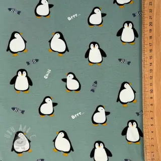 Tricot Penguins sage digital print