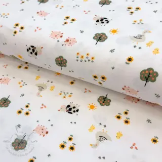 Tricot Farm animals white digital print ORGANIC