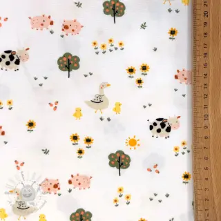 Tricot Farm animals white digital print ORGANIC