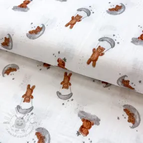Dubbelgaas/mousseline Bears white digital print
