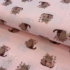 Dubbelgaas/mousseline Cats pink