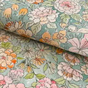 Dubbelgaas/mousseline Such a flowers green digital print