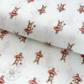 Dubbelgaas/mousseline Bunnies white digital print