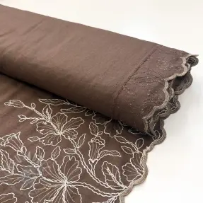 Viscose met linnen ONE-SIDE BORDER Floweria brown