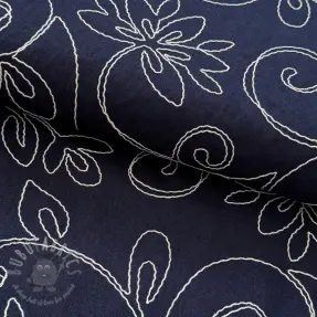 Viscose met linnen EMBROIDERY Flora navy