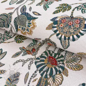 Decoratiestof jacquard Bosphore blanc emeraude