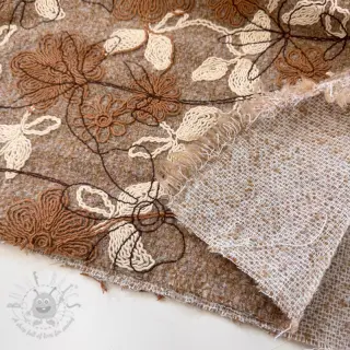 Mantelstof WOOLY EMBROIDERY Petra beige