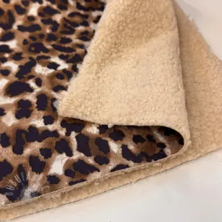 Mantelstof TEDDY SUEDE Panther LEO cognac