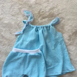 Dvojitá gázovina/mušelín blue ORGANIC