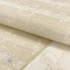 Decoratiestof jacquard Music notes lyrics metallic