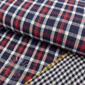 Dubbelgaas/mousseline Double sided Checks navy
