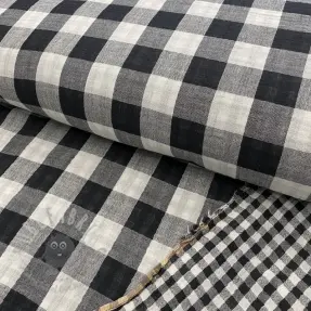 Dubbelgaas/mousseline Double sided CHECKS MINI black