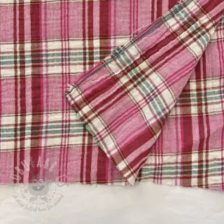 Dubbelgaas/mousseline Double sided CHECKS pink