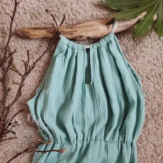 Dubbelgaas/mousseline teal ORGANIC