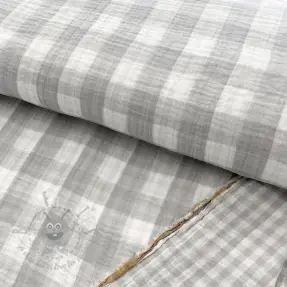 Dubbelgaas/mousseline Double sided CHECKS MINI grey