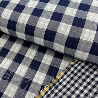 Dubbelgaas/mousseline Double sided CHECKS MINI navy