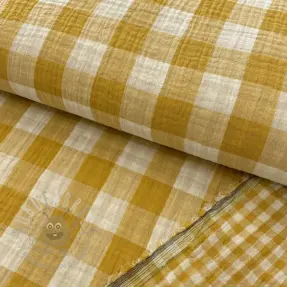 Dubbelgaas/mousseline Double sided CHECKS MINI ochre