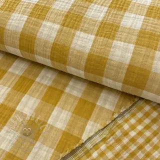 Dubbelgaas/mousseline Double sided CHECKS MINI ochre