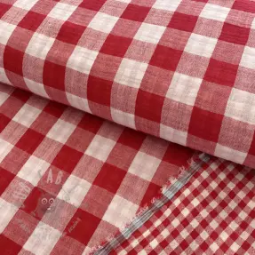 Dubbelgaas/mousseline Double sided CHECKS MINI red