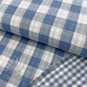 Dubbelgaas/mousseline Double sided CHECKS MINI indigo