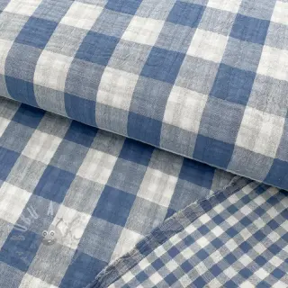Dubbelgaas/mousseline Double sided CHECKS MINI indigo