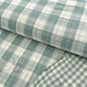 Dubbelgaas/mousseline Double sided CHECKS MINI green