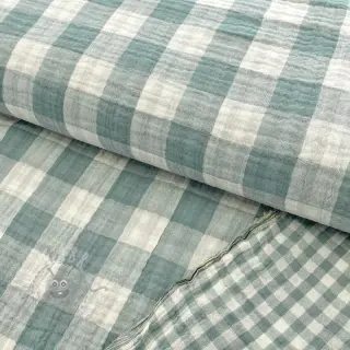 Dubbelgaas/mousseline Double sided CHECKS MINI green