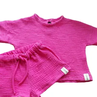 Dubbelgaas/mousseline fuchsia