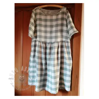 Dubbelgaas/mousseline Double sided CHECKS MINI green