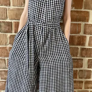 Dubbelgaas/mousseline Double sided CHECKS MINI navy