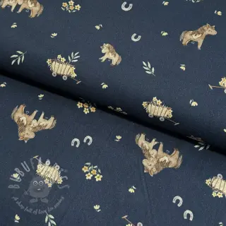 Katoenen stof Ponny navy digital print