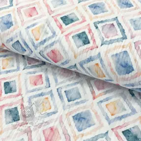 Dubbelgaas/mousseline Geo watercolour blue digital print