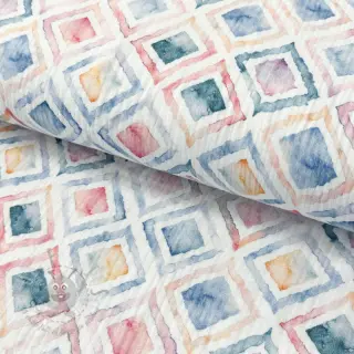 Dubbelgaas/mousseline Geo watercolour blue digital print