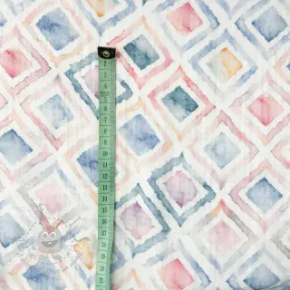 Dubbelgaas/mousseline Geo watercolour blue digital print