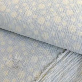 Dubbelgaas/mousseline JACQUARD Dots light blue