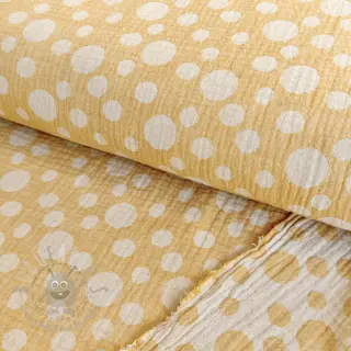 Dubbelgaas/mousseline JACQUARD Dots dark yellow