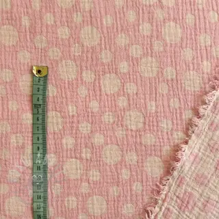Dubbelgaas/mousseline JACQUARD Dots pink