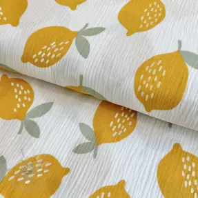 Dubbelgaas/mousseline Lemons white