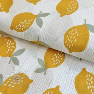 Dubbelgaas/mousseline Lemons white