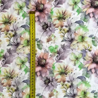 Linnen met katoen Peony roses RAMIE green digital print