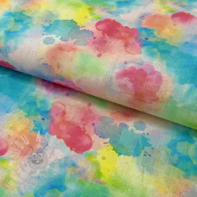 Linnen met katoen Abstract flowers RAMIE blue digital print