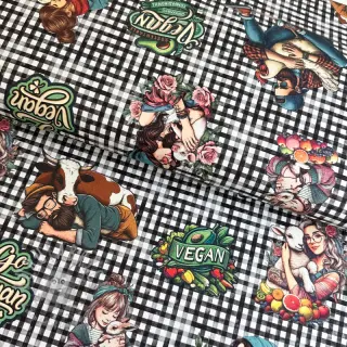 Decoratiestof Vegan black check digital print