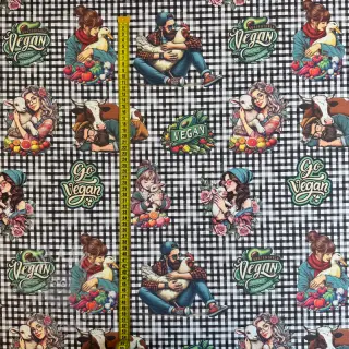 Decoratiestof Vegan black check digital print