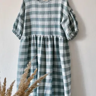 Dubbelgaas/mousseline Double sided CHECKS MINI green