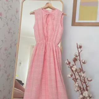 Dubbelgaas/mousseline Double sided CHECKS MINI old rose