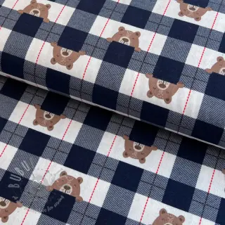 Katoenen stof FLANNEL Bear check navy