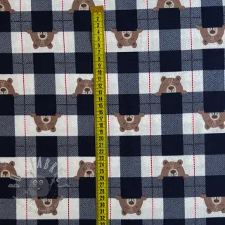 Katoenen stof FLANNEL Bear check navy
