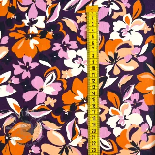 Sweaterstof Bright flowers design purple ochre